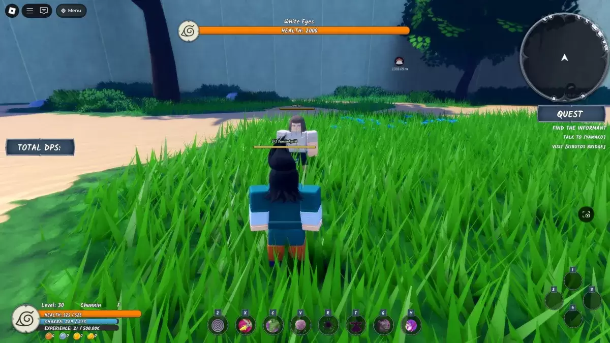 Ninja Time Roblox Deneyimi'nde Chunin Sınavının Son Patronu Beyaz Gözlerin Yanında Duran Bir Oyuncu