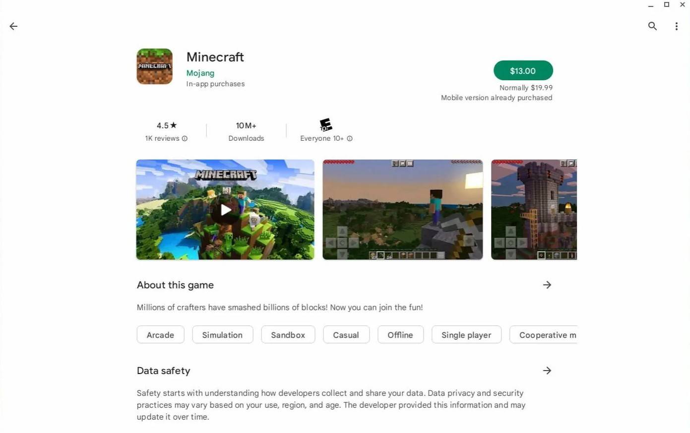 Minecraft dla Chromebooka