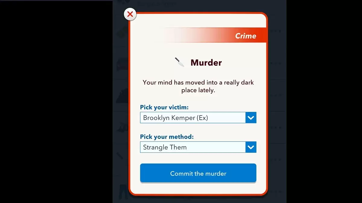 BitLife 謀殺選項介面