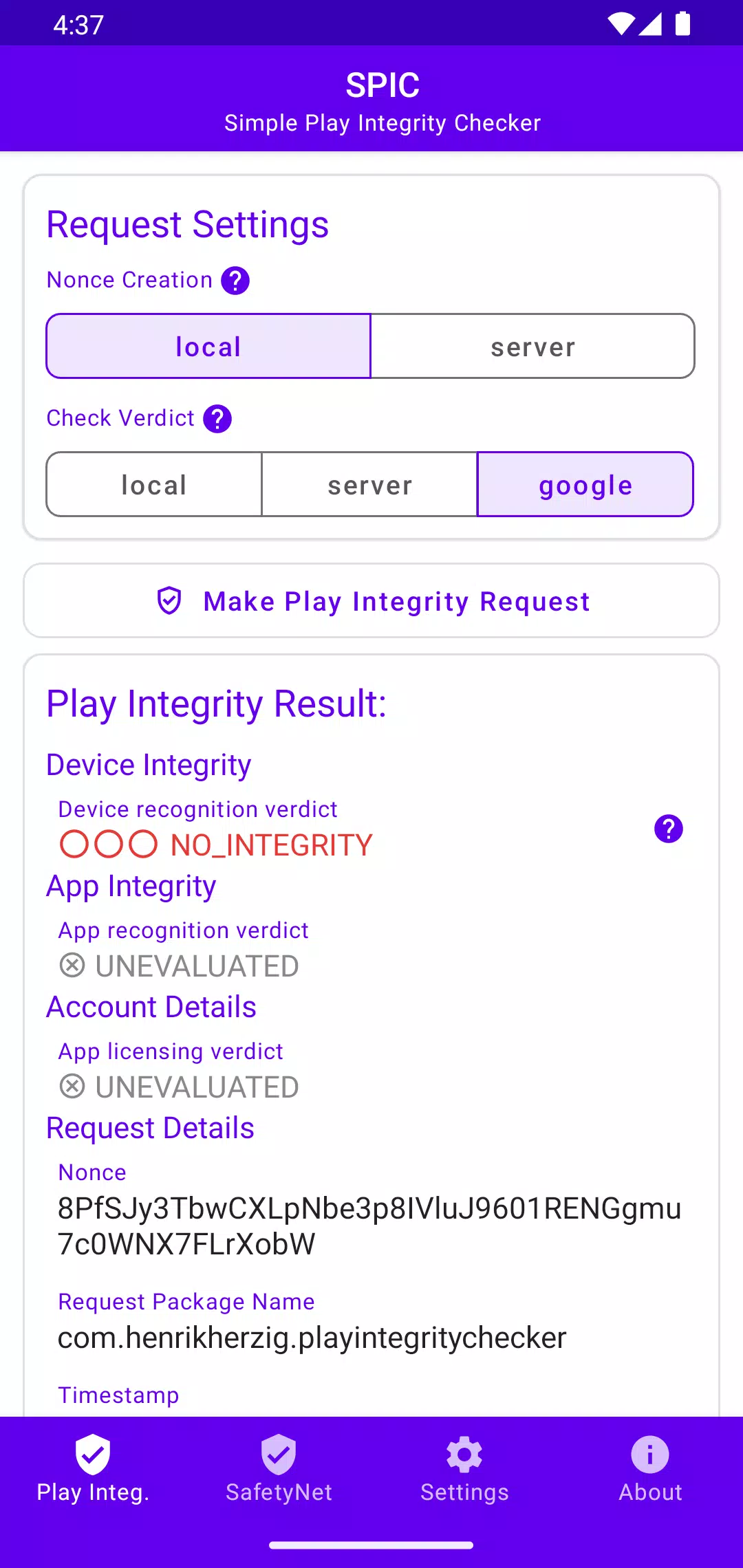 SPIC - Play Integrity Checker Скриншот 0