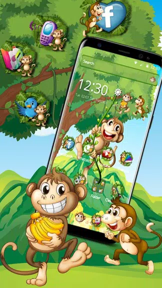The Cute Cartoon Monkey Theme Tangkapan skrin 1