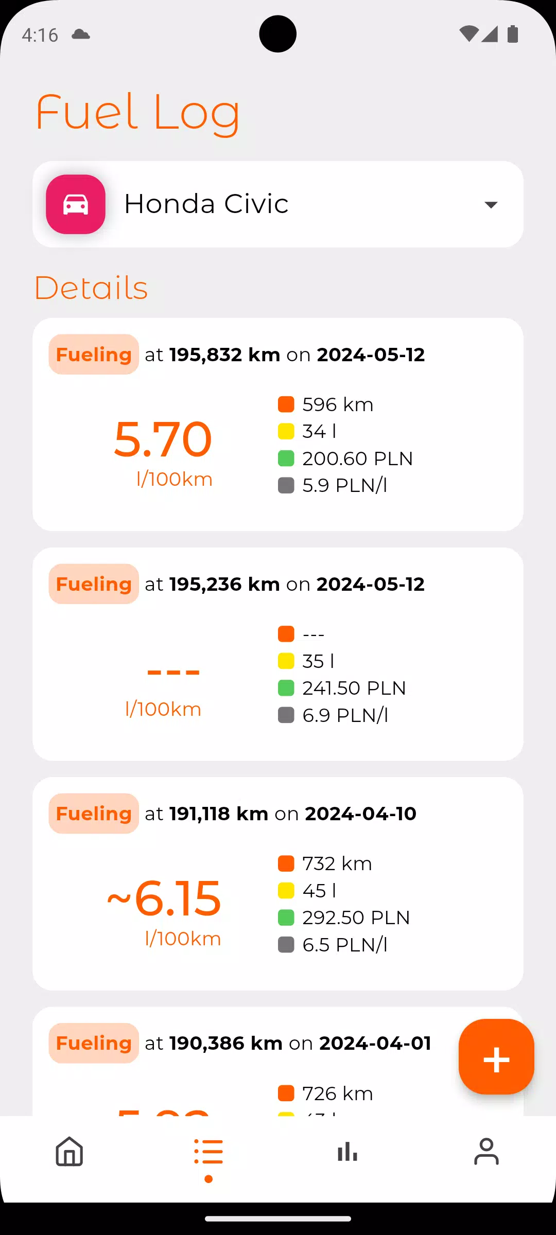 Fuel Log Captura de tela 1