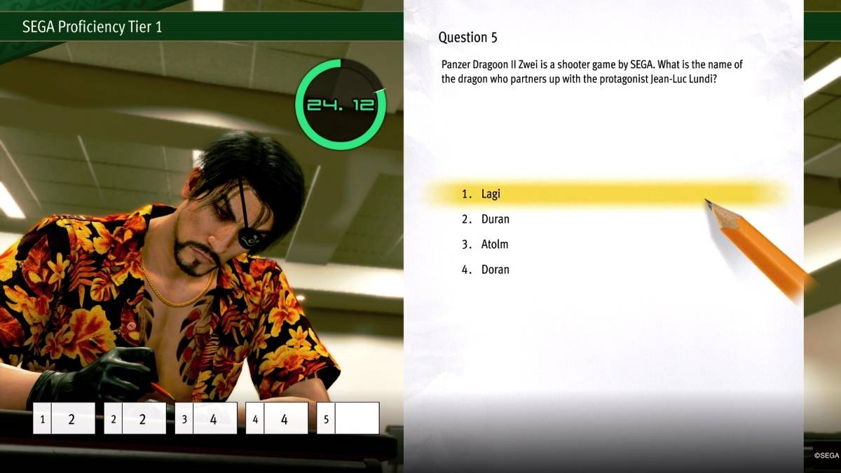 Una risposta al test di livello 1 di competenza Sega in * Pirate Yakuza nelle Hawaii * presso la scuola professionale di Ounabara