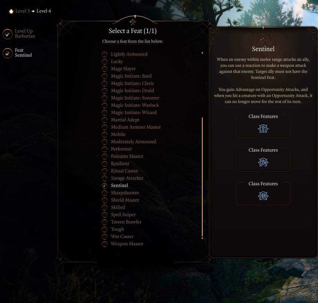 Sentinel Feat in Baldur's Gate 3