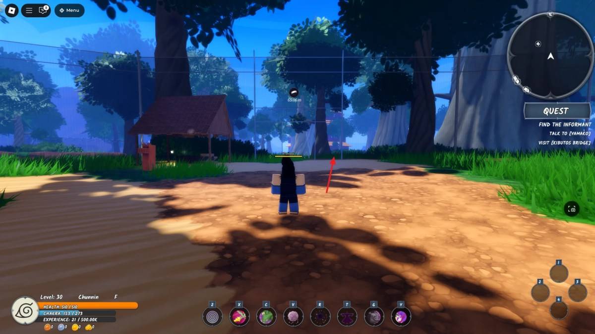 Localização da entrada para a floresta morta em Ninja Time Roblox Experience